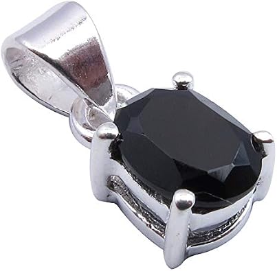 925 Sterling Silver Oval Black Onyx Pendant 0.7" Women Art Jewelry