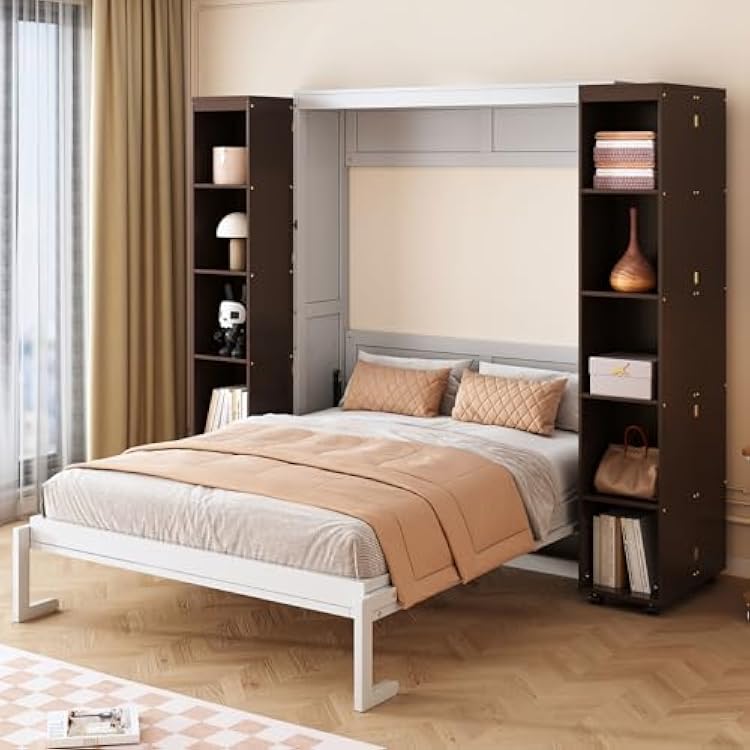 Queen Size Murphy Bed with Storage Doors, Wall Bed Cabinet for Bedroom, Guest Room, Home Office, Espresso