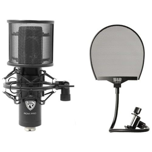 Rockville 1 RCM PRO StudioRecording Condenser Microphone w Samsung Capacitors Bundle with 1 512 Audio Warm Audio 512-POP Professional Metal Pop Filter w Gooseneck Clamp 2 Items