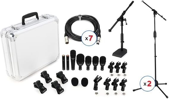 Audix FP7 Drum Microphone Bundle with Stands, Cables, and Case Professional 7-Piece Mic Set for Drum Kits, Snare, Toms, Cymbals, and Kick Drum