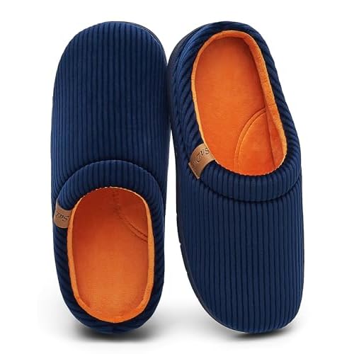 Mens Two-Tone Slippers with Arch Support Slip-On Warm House Shoes Cozy Memory Foam IndoorOutdoor Breathable Slipper