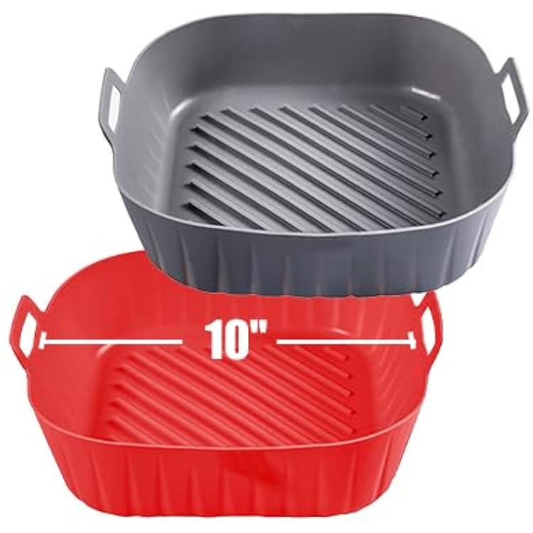Golden Associate Silicone Liners Square for Air Fryer, 2 Pcs Non-stick Food-grade Reusable Basket Silicone Pot Baking Tray Airfryer Accessories, Top Size 10 inches, Bottom Size 9 inches