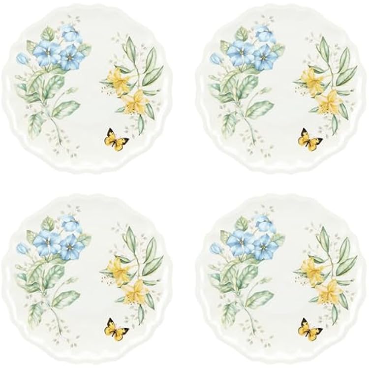 Lenox 856373 Butterfly Meadow Melamine 4-Piece Dinner Plates, Lightweight Melamine Material