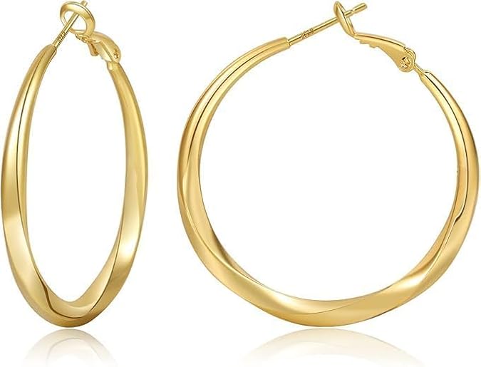 PABBEU S925 Sterling Silver Hoop Earrings for Women Lightweight Twisted Hoop Earrings Hypoallergenic Large Silver Hoop Earrings for Women 40/50/60mm