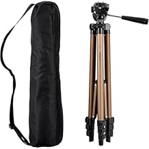 Amazon Basics 50-inch Lightweight Portable Camera Tripod Stand with Quick-Release Plate, Adjustable Height, Aluminum, for Travel Photography, Champagne