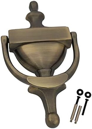 QCAA Solid Brass Door Knocker, 7", Antique Brass, Made in Taiwan, 1 Pack