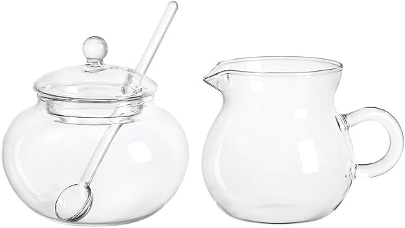 Glass Sugar and Creamer Set, Tea or Coffee Serving Set, Cream Pitcher with Sugar Bowl