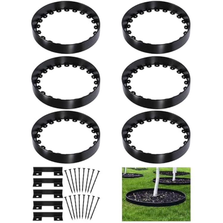 Sintuff 6 Pack of 24 Inch Planting Rings Tree Shrub Watering Basins Landscape Edging & Water Retention Protects Trees for Weed Grass Control Root Protection Prevents Erosion Separates Rock