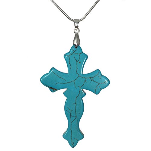 Gypsy Jewels Simulated Turquoise Western Look Christian Cross on Silver Tone Necklace