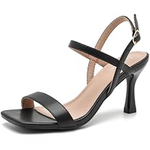 fereshte Women's Strappy Heeled Sandals, Slingback, Kitten Heel, Square Open Toe, Ankle Strap Summer Dress Shoes
