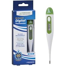 Veridian Digital Thermometer | 60-Second Readout | Fever Alert + Memory Recall| Clinical Rigid Tip | Hygienic Water-Resistant Easy Cleaning | Storage Case + Probe Covers Included