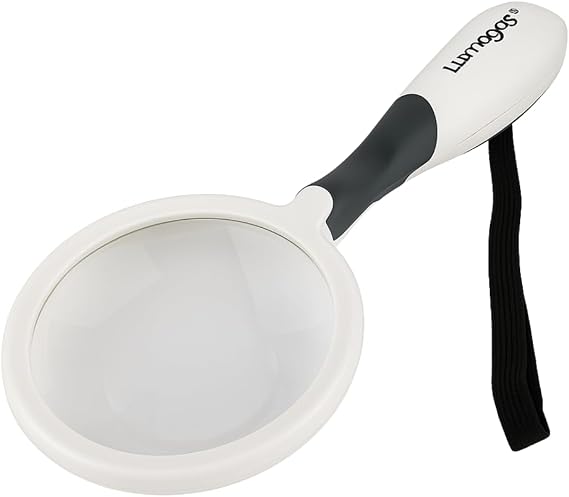 Dual Magnification Aspheric Magnifier | 3x & 5x Lens | 2-Way LED Light | Ergonomic Grip & Handle | Modern Design | 312" (8.9 cm) Diameter