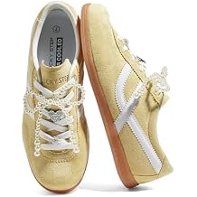 LUCKY STEP Women's Classic Retro Sneakers Casual Fashion Gum Sole Trainer Cow Suede Running Walking Shoes
