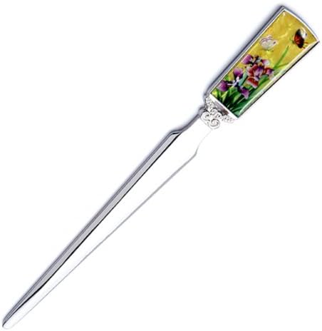 Mother of Pearl Design Letter Opener, Metal Steel Office Hand Envelope Opener Slitter, Paper Cutting Letter Knife, Mail Opener, Safe Double Edge Blades with Gift Box (Orchid Yellow)