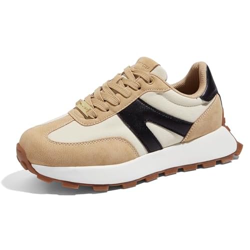 LUCKY STEP Womens Platform Fashion Sneakers Retro Classic Trainers Casual Lace-up Stylish Tennis Running Walking Shoes