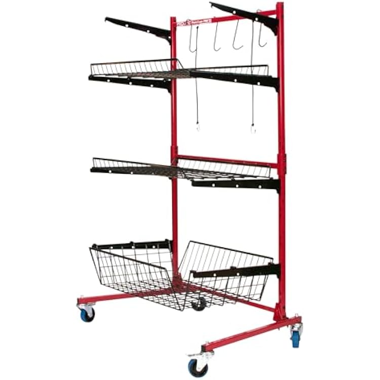 Champ Parts Caddy ProTM Auto Body Parts Rack Option 2 with Deep Bottom Shelves and Wheels, All-Steel Cart for Repair Shops and Garages, Locking Casters, 150 lb Capacity Per Shelf, Powder Coated - Red