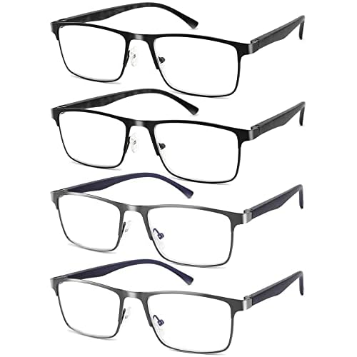 4-Pack Mens Reading Glasses Blue Light Blocking,Spring Hinge Stylish Metal Full Frame Readers for Men Anti Glare Filter Eyeglasses 2.0