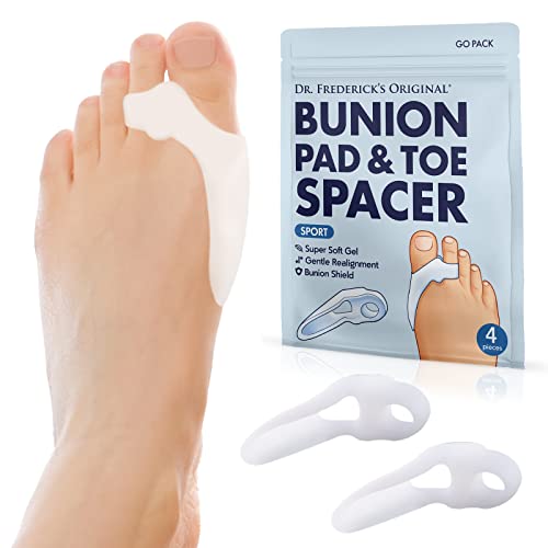 Dr. Fredericks Original Sport Bunion Pads - 4 ct - Temporary Bunion Corrector - Toe Separator Gel Cushion - Relief for Women & Men