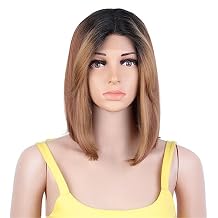 Youllyuu Synthetic Lace Front Wig 10 Inch Straight Short Bob Wig Short Wigs With Bangs Cosplay Lace Wig For Women TTHL 1B-C30-C27 130%#Lace Front#12inches