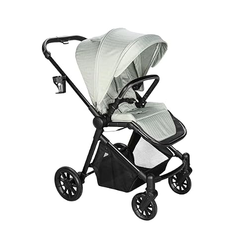 Lightweight High-View Baby Stroller, One-Hand Fold & Compact Storage, Convertible Seat, 5-Point Safety Harness, Foldable Infant Stroller, Green