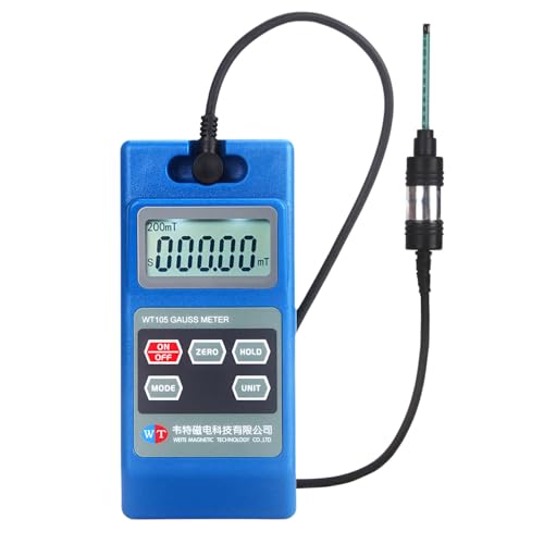 Handheld Gauss Meter Tesla Meter 0-2400mT, 5% Accuracy Magnetometer, Tranverse Probe, Magnetic Field Strength and Pole Tester for Lab, Factories, Quality Control