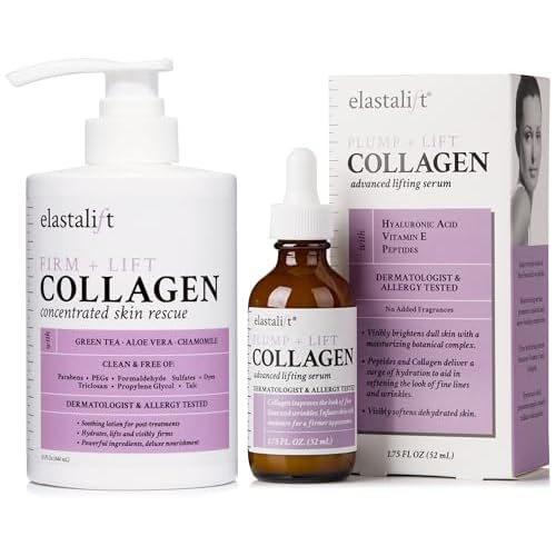 Elastalift Collagen Serum For Face  Collagen Body Cream & Face Moisturizer 2pc Skin Care Bundle| Collagen Face Serum  Body Lotion For Skin Tightening To Lift, Plump, Firm Sagging Skin, 2PC Set