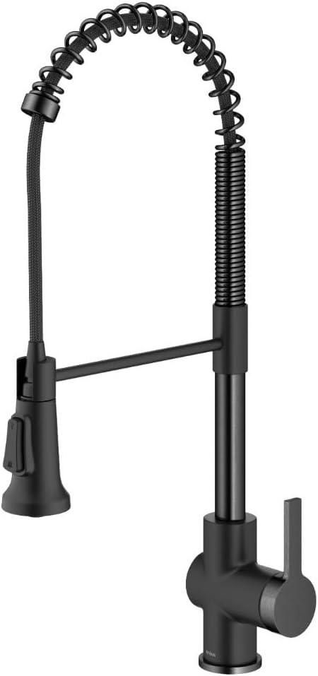 KRAUS Britt Commercial Style Pull-Down Single Handle Kitchen Faucet in Matte Black/Spot-Free Black Stainless Steel, KPF-1691MBSFSB