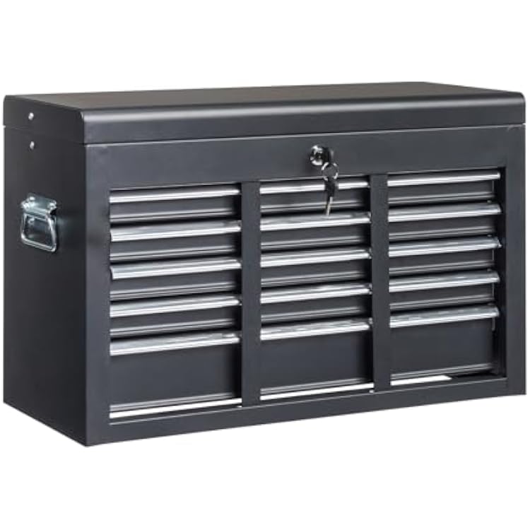 Metal Tool Box, 5-Layer Drawers & Top Storage Tray Tool Box with Lock Safety and Handle, 24 Portable Tool Chest Cabinet for Garage, Warehouse, Home, Black