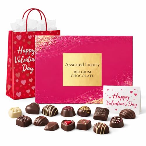 Valentines Day Chocolate Gift Box Assorted Luxury Belgian Chocolates Ready-to-Gift with Valentine Bag & Card Premium Valentine Gift for Him or Her