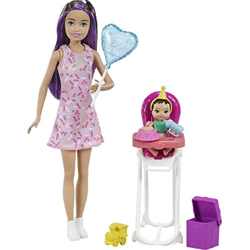 Barbie Skipper Babysitter Inc Playset, Birthday Feeding Set with Skipper Doll, Color-Change Baby Doll, High Chair & Accessories
