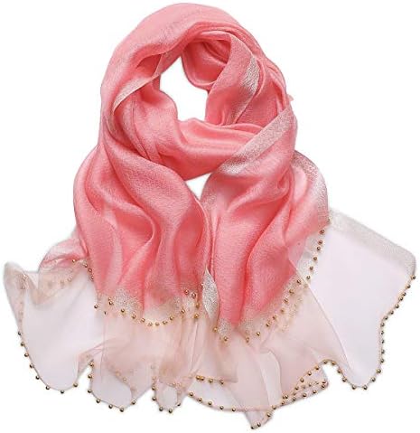 Spring New Silk Scarf Chiffon Scarf Women Solid Color Bead Scarf Silk Stitching Tulle Design Sun Protection Shawl