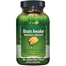 Irwin Naturals Brain Awake Enhanced Mental Performance, Increased Focus, Boost Clarity & Concentration - Powerful Nootropic Booster with L-Theanine, Bacopa, MCT's & InnovaTea - 60 Liquid Softgels