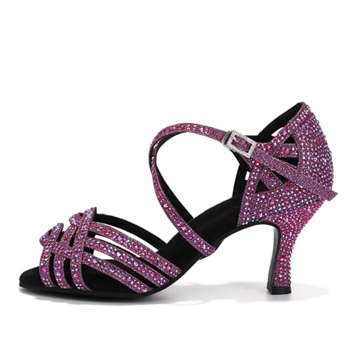 AOQUNFS Women Ballroom Dance Shoes Rhinestones Latin Salsa Practice Performance Dance Shoes,Model L429