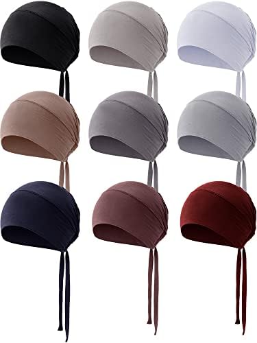 Vicenpal 9 Pcs Underscarf Hijab Cap for Women Muslim Hijab Undercap Hat Islamic Underscarf Cap with Tie