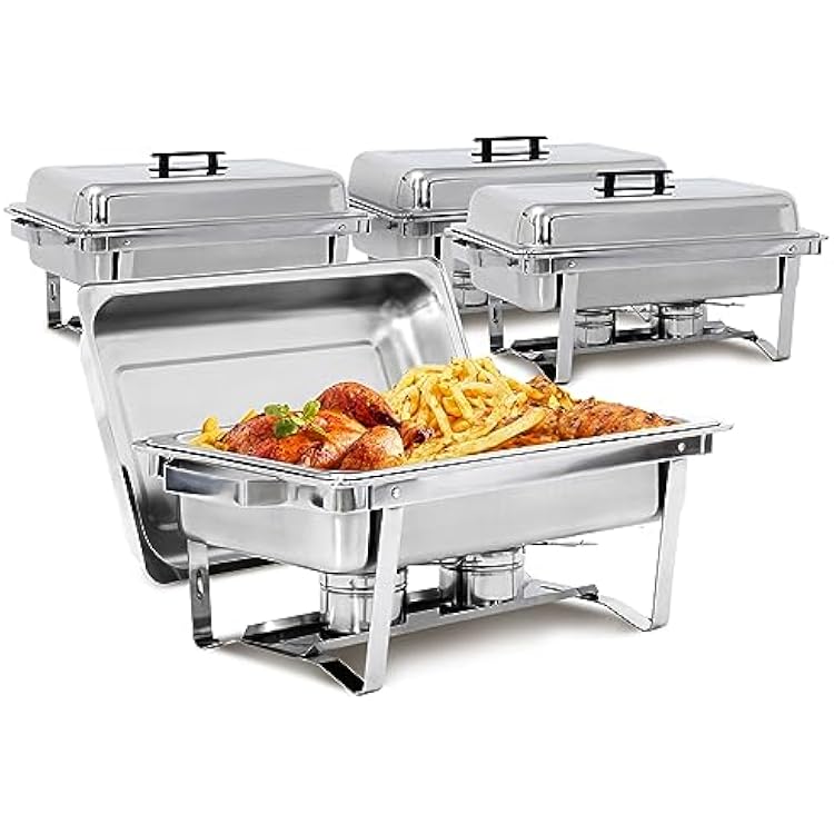 HomGarden 4 Pack 8QT Chafing Dish Stainless Steel Buffet Set, High Grade Chafer Complete Set for Kitchen Party Banquet Dining