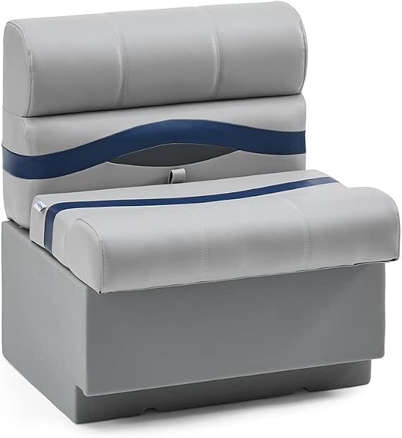 DeckMate Complete 28" Premium Pontoon Boat Seat Bench and Base -Gray, Blue and Charcoal