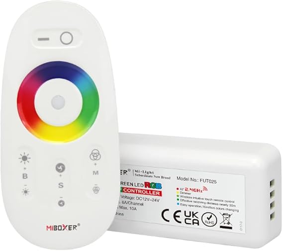 LGIDTECH FUT025 Miboxer RGB LED Remote+Controller Receiver Box 12-24V,Compatible with 5050 3528 etc. RGB LED Strip Lights with 4 Wires