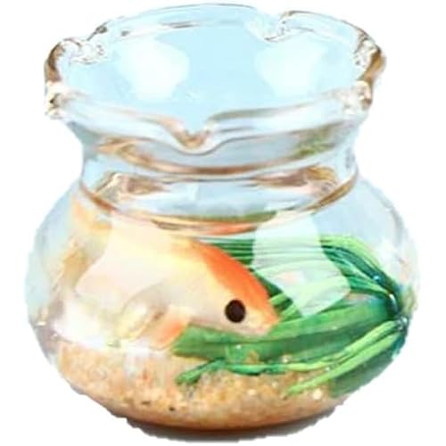 Multicolour Dollhouse Fish Tank, Dolls and Accessories Miniature Fish Bowl Dollhouse Accessories 1: 12 Miniature Glass Goldfish Tank Dollhouse Desktop OrnamentsRound