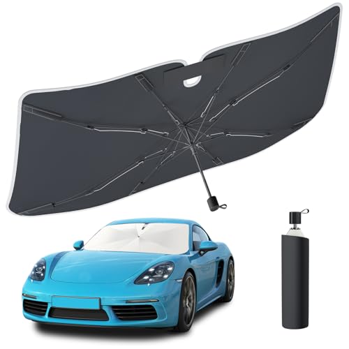 Tecoom Umbrella Sun Shade for Car Windshield 57x32, Upgrade Double Heat Shield Coating, Front Vehicle Window Visor Sunshade Cover Universal for Sedan SUV, Automotive Interior Sun Protection UV Block