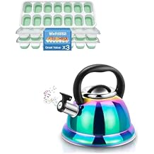 Ice Cube Trays with Lid and Whistling Tea Kettle, Silicone Plastic Ice Cubes Trays 3 Pack, 3.5L Stainless Steel Tea Pot