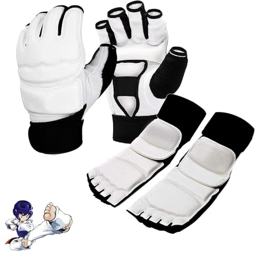 2-in-1 Taekwondo Hand & Foot Protection Set - Lightweight Martial Arts Gloves & Padded Ankle Guards for YouthAdult Home Training, Boxing, Muay Thai