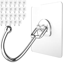 Large Adhesive Hooks 24-Pack, Heavy Duty 44lb(Max) Wall Hooks for Bathroom, Outdoor, Strong Self-Adhesive Towel & Coat Hooks, Waterproof Transparent Utility Hooks for Home Improvement