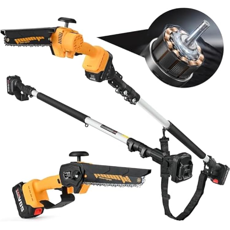 PINKWAY 2-IN-1 Cordless Pole Saw & Mini Chainsaw,20V 4.0Ah Battery Powered Pole Saws for Tree Trimming,8 Cutting Power Small Pole Saw, Multi-Angle, Fast Charger Included