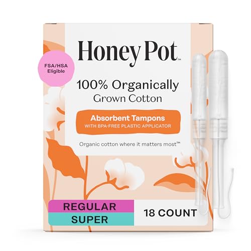 The Honey Pot Company - Multipack -100% Organic Cotton Core Tampons wBio Plastic Applicator - Regular & Super Absorbency - Unscented - Feminine Care - 18 Count