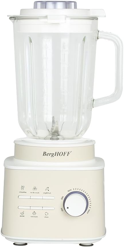 BergHOFF Gem Retro 1500 W Masaüstü Blender – 1, 5 L Cam Hazne, Titanyum Bıçak, Bakır AC Motor | Krem
