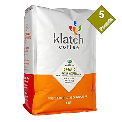 Klatch Coffee Organic House Espresso Medium-Dark Roast, 5 Pounds, Whole Bean