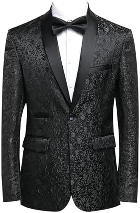 Mens Floral Jacquard Dress Suit Jacket Shawl Lapel One Button Print Tuxedo Blazer Party Prom Wedding Sport Coat