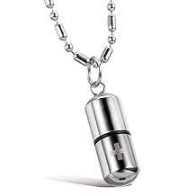OIDEA Stainless Steel Pill Case Capsule Cross Medicine Keepsake Pendant Necklace Jewelry for Women and Men 22 inch Chain