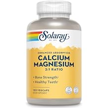 SOLARAY Calcium Magnesium Supplement, Magnesium & Calcium Supplements for Women and Men, 2:1 Ratio, Bone Health & Strength, Vegan, High Absorption, 45 Servings, 180 VegCaps