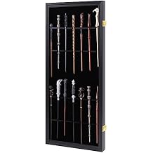 14 Wands Display case Universal Wizard Magic Wand Stand Wall Mount Lockable Wood magiquest Wand Vertical Hanging Holder Box Rack for Wand Collection (Large)